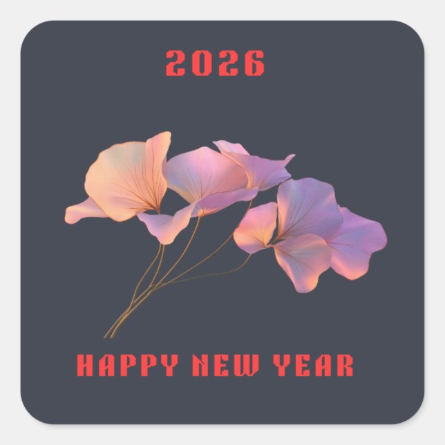 Sticker Carré Happy New Year 2026 Pink Lotus Flower Illustration (Devant)