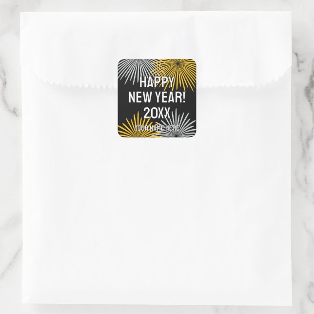 Sticker Carré Happy New Year fireworks display custom (Sac)