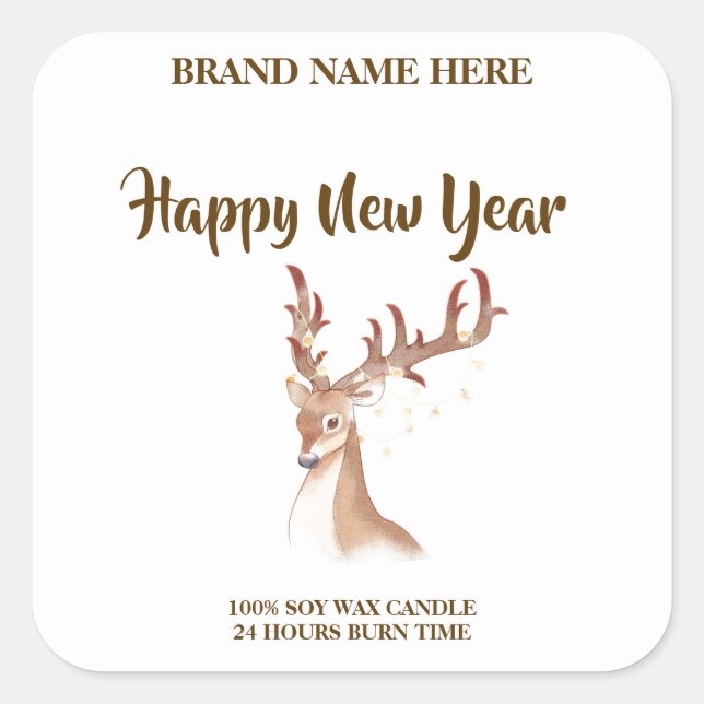Sticker Carré Happy New Year Sophisticated New Year Candle Label (Devant)