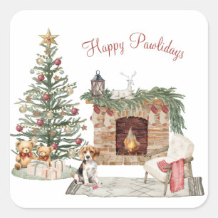 Sticker Carré Happy Pawlidays Chien Design - Beagle