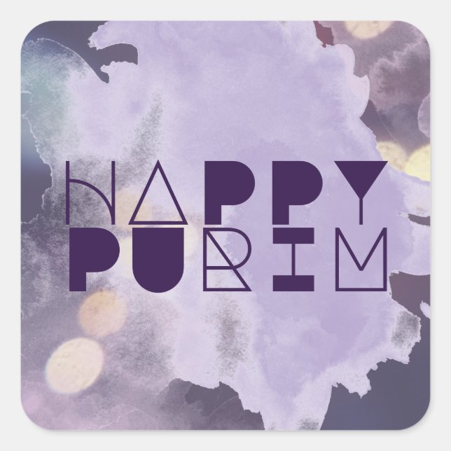Sticker Carré HAPPY PURIM en violet (Devant)