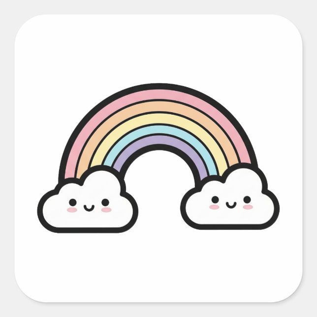 Sticker Carré Happy Rainbow – Cute Kawaii Illustration (Devant)