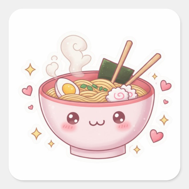 Sticker Carré Happy Ramen – Cute & Tasty Vibes! (Devant)