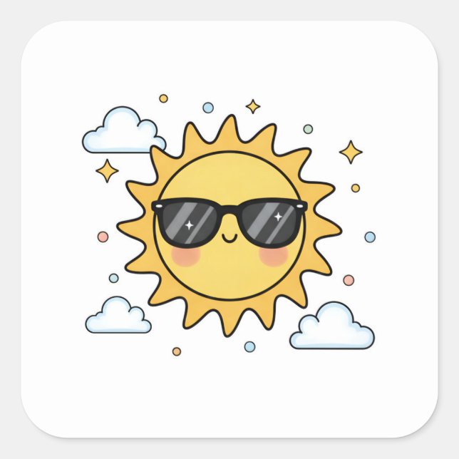 Sticker Carré Happy Smiling Sun Cartoon - Minimalist Kawaii Suns (Devant)
