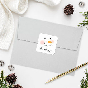 Sticker Carré Happy Snowman Face Nom de famille personnalisé