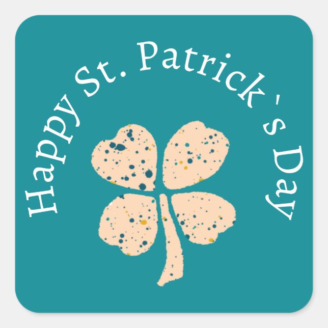 Sticker Carré Happy St. Patrick`s Day Shamrock Clover (Devant)