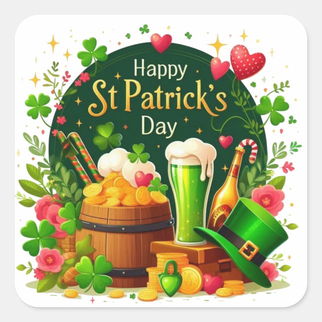 Sticker Carré Happy St. Patrick's Day Festive Celebration (Devant)