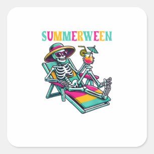 Sticker Carré Happy Summerween Eté Halloween Squelette