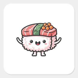 Sticker Carré Happy Sushi Slice – Cute Kawaii Illustration