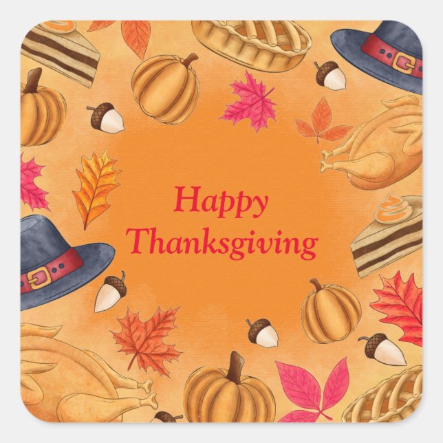Sticker Carré Happy Thanksgiving (Devant)
