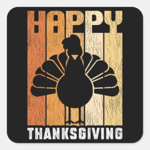 Sticker Carré Happy Thanksgiving Turkey Day Family Kids Pajama