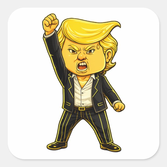 Sticker Carré Happy Trump Funny Trump Fight Fight Angry Trump (Devant)