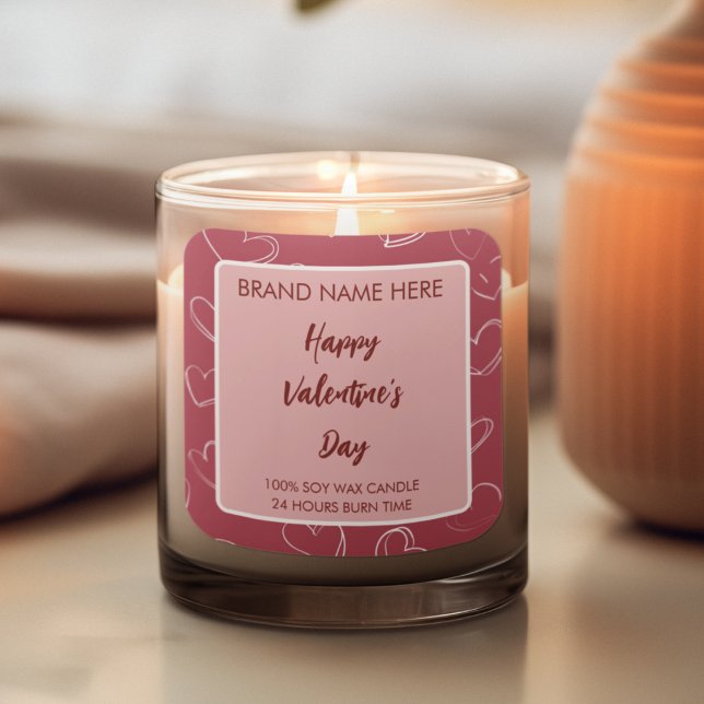 Sticker Carré Happy Valentine’s Day Hearts Photo Candle Label (Créateur téléchargé)