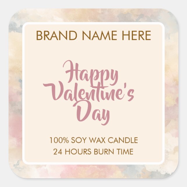 Sticker Carré Happy Valentine's Day Custom Candle Labels  (Devant)