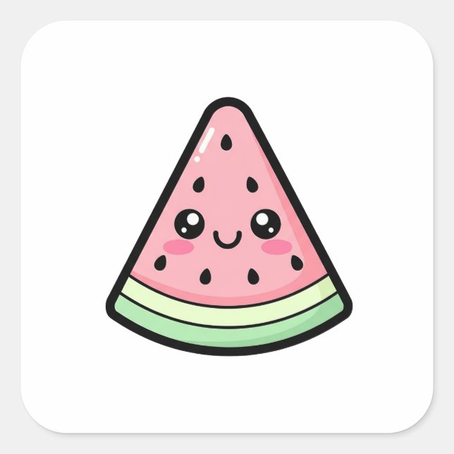 Sticker Carré Happy Watermelon – Cute Kawaii Illustration (Devant)