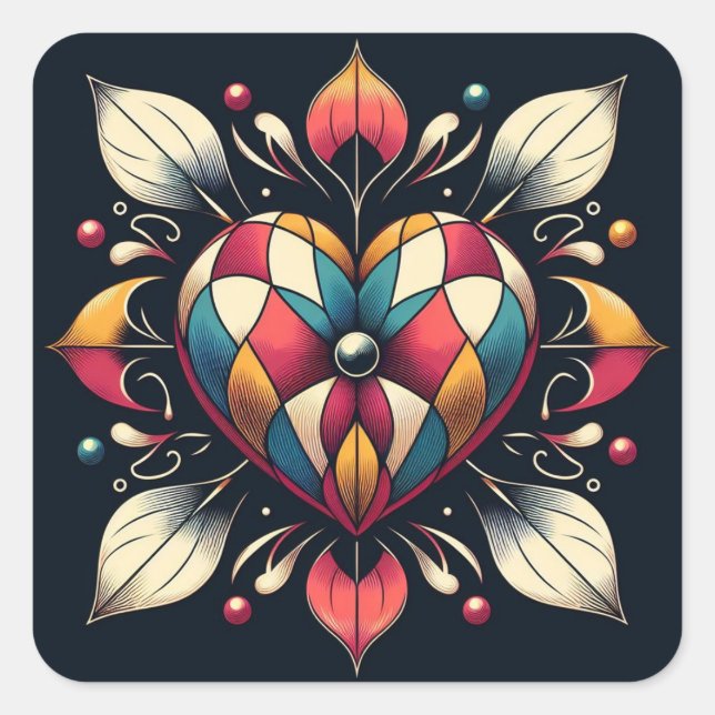 Sticker Carré Harlequin Heart (Devant)