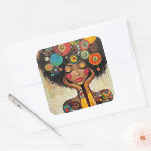Sticker Carré Harmonie de femme noire colorée