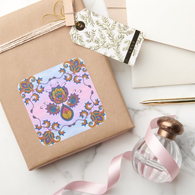 Sticker Carré Harmonie florale bleue et violette (Cadeaux)