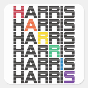 Sticker Carré HARRIS plume de texte arc-en-ciel