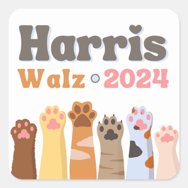 Sticker Carré Harris Walz 2024 Cat Ladies Democrat Election (Devant)