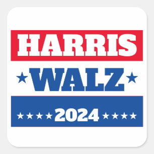 Sticker Carré Harris Walz   Campagne Tim Walz 2024 bleu rouge