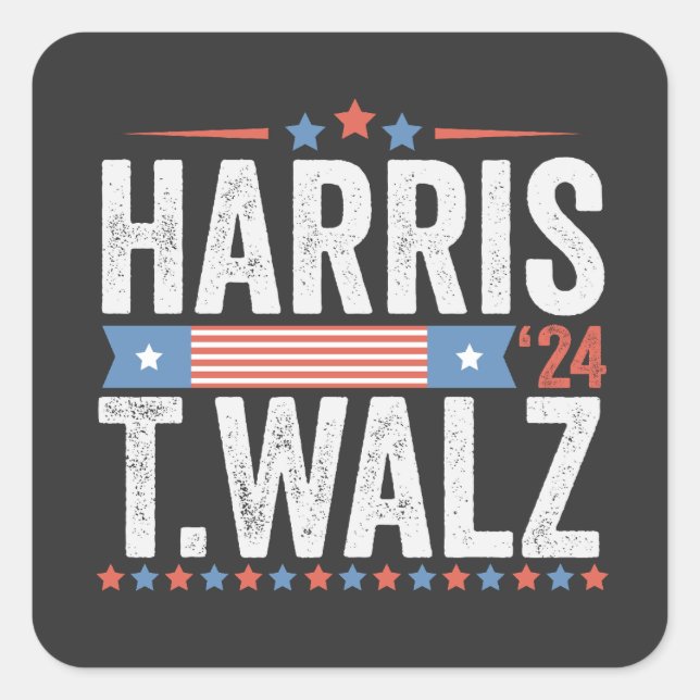 Sticker Carré Harris Walz Élection 2024 Kamala Tim Waltz (Devant)