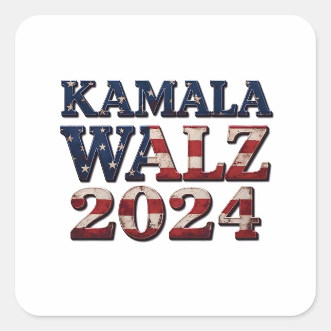 Sticker Carré Harris Walz Élection 2024 Kamala Tim Waltz (Devant)