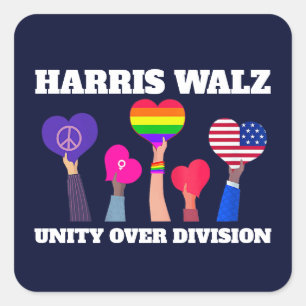 Sticker Carré Harris Walz Unité de division LGBTQ Bleu foncé