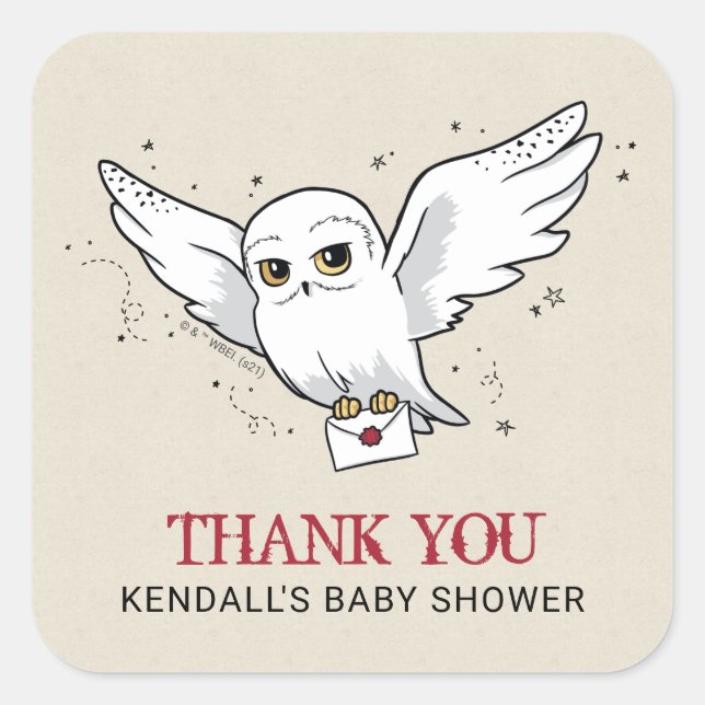 Sticker Carré Harry Potter | Hedwig Baby shower Carré Merci (Devant)