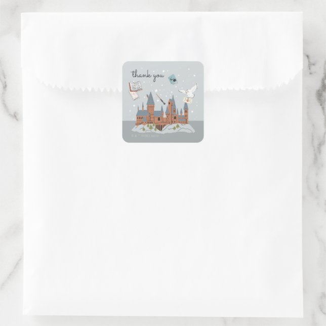 Sticker Carré Harry Potter Hogwarts Château Baby shower Merci (Sac)