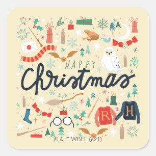 Sticker Carré Harry Potter   Joyeux Noël avec des icônes festive