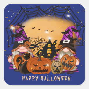 Sticker Carré Hauné House Gnomes et Jack o'Lanterns Halloween