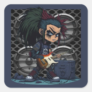 Sticker Carré Haut-parleur de guitare de caricature Grunge Punk 