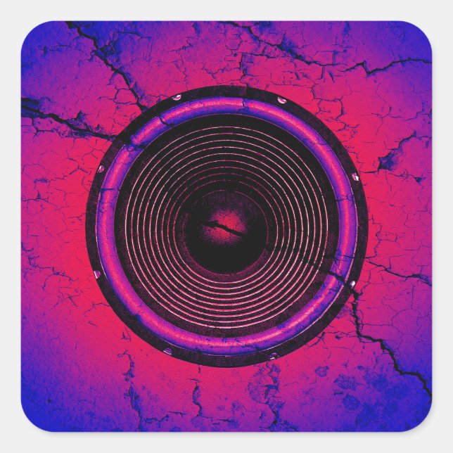 Sticker Carré Haut-parleur de musique sur un mur fissuré (Devant)