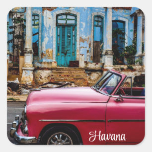 Sticker Carré Havana Cuba Voiture rouge Vintage