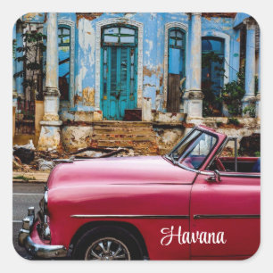 Sticker Carré Havana Cuba Voiture rouge Vintage