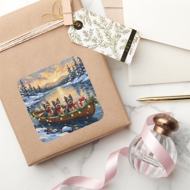 Sticker Carré Havanese Christmas Boat Holiday (Cadeaux)