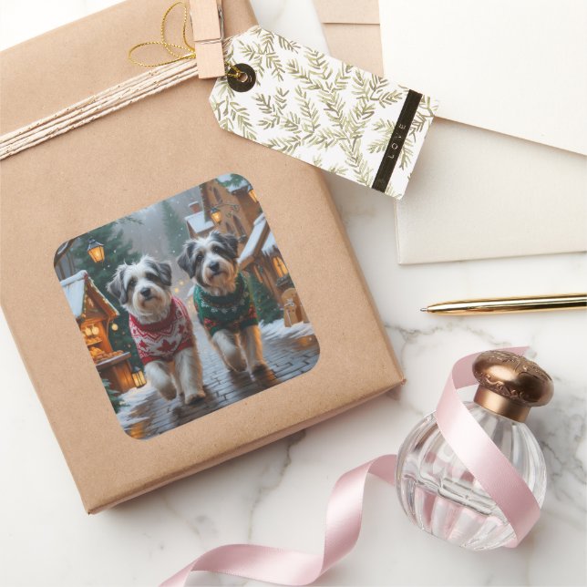 Sticker Carré Havanese Dogs Christmas Snow Holiday  (Cadeaux)