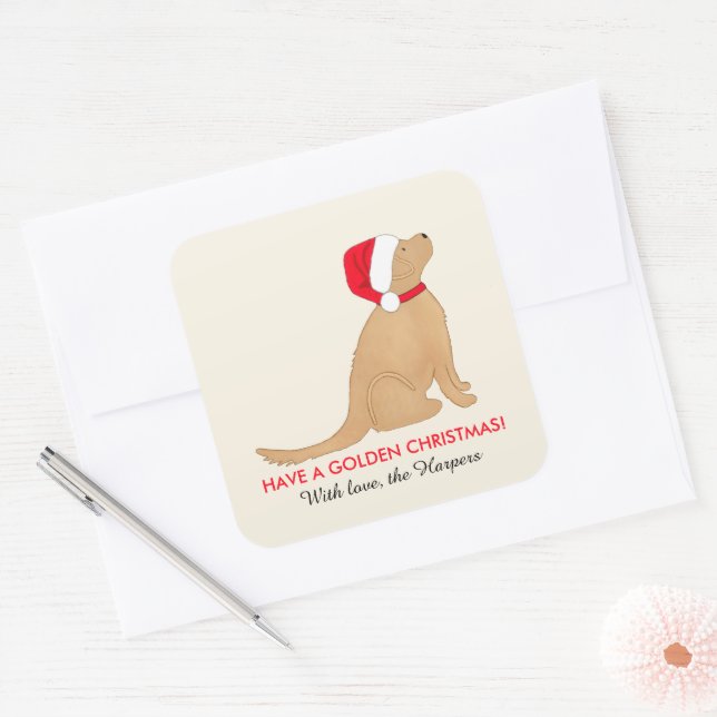 Sticker Carré Have a Golden Christmas Customized Flat Card (Enveloppe)