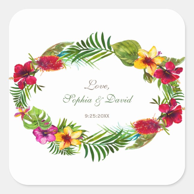 Sticker Carré Hawaïen radiant Tropical Floral Mariage (Devant)