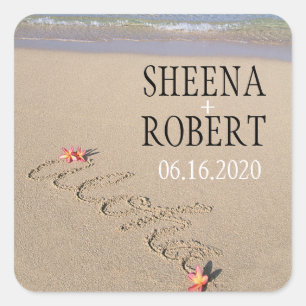 Sticker Carré Hawaii Aloha Plumeria Flower Beach Wedding Custom