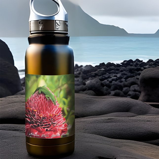 Sticker Carré Hawaii Anole Lizard Rouge Tropical Fleur Akaka Fal (Sticker of Hawaiian Anole Lizard)