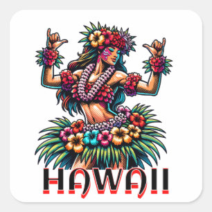 Sticker Carré Hawaii   Hawaiian Hula Dancer