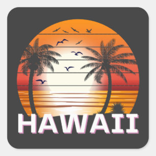 Sticker Carré Hawaii Palm Trees Vintages Summer Beach
