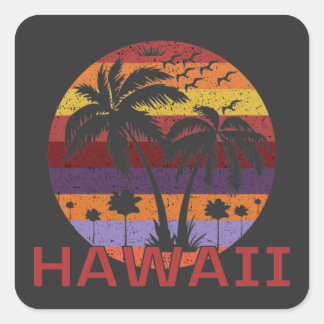 Sticker Carré Hawaii Vintage Palm Trees Voyage