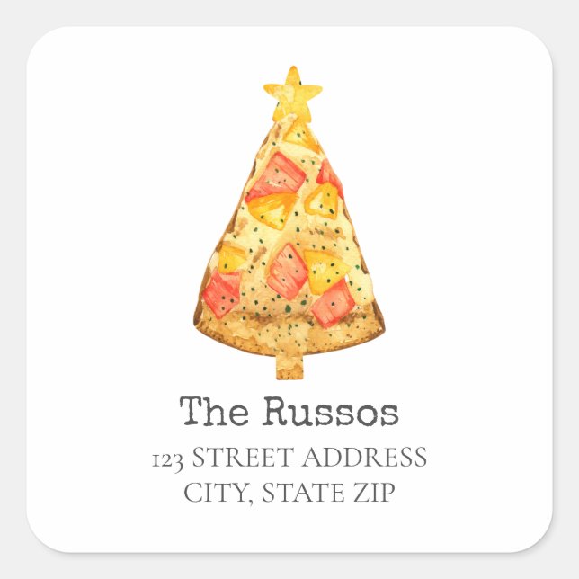 Sticker Carré Hawaiian Pizza Slice Christmas Tree Adresse (Devant)
