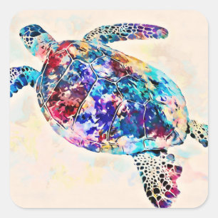 Sticker Carré Hawaiian sea Turtle Watercolor