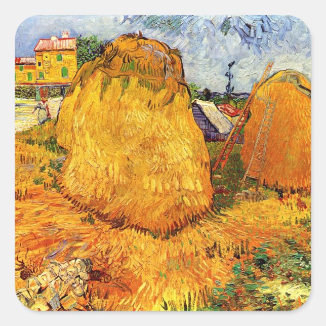 Sticker Carré Haystacks en Provence par Vincent van Gogh (Devant)