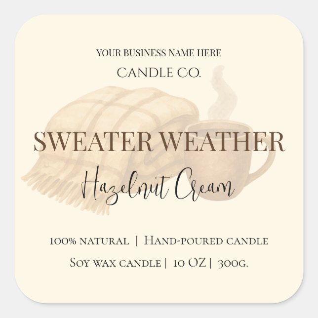 Sticker Carré Hazelnut Cream | Cozy Neutral Soy Candle Label (Devant)