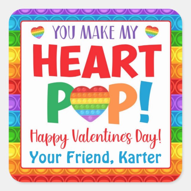 Sticker Carré Heart Pop It Kids' Valentine's Day (Devant)